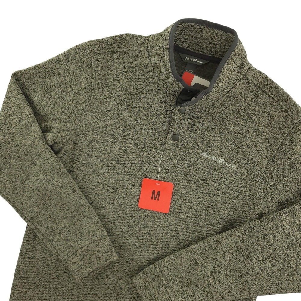 Eddie Bauer Radiator Fleece Sweater Mens M Gray Snap Front Polyester Pullover
